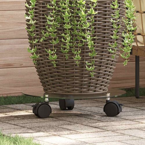 vidaXL Porte-plantes roulant 2 pcs Verre trempé 28 cm Rond