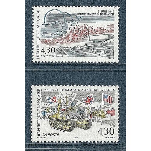 50ème Anniversaire Du Débarquement Des Troupes Alliées En Normandie La Paire Année 1994 N° 2887 2888 Yvert Et Tellier Luxe