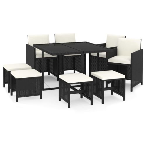 Vidaxl Mobilier À Dîner De Jardin Et Coussins 9pcs Résine Tressée Noir