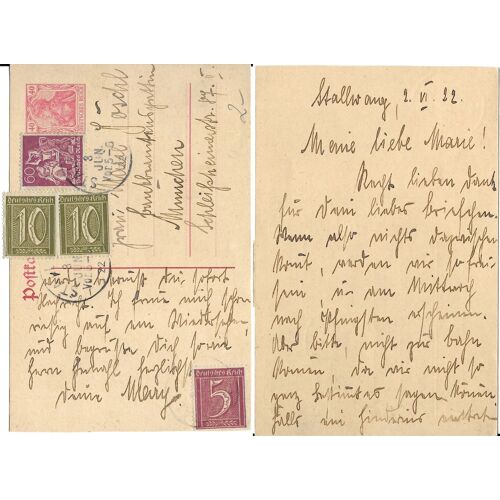 Allemagne, Rép. De Weimar 1922, Belle Carte Postale - Entier Postal Affranchi De 5 Timbres, Yvert 123 (Imprimé) Type Germania 40pf Rouge, 138 Et 2 Fois 139, Et 145 (Forgerons) 60pf Lilas Oblitérée Tbe
