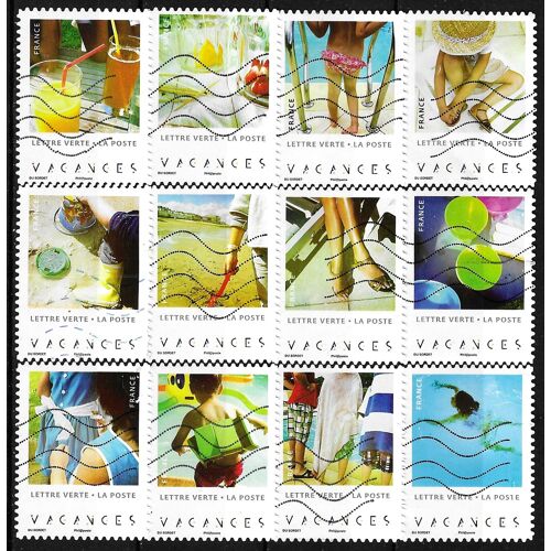 France 2019, Belle Série Complète 12 Timbres Yvert 1741 À 1752, Vacances, Oblitérés, Tbe.