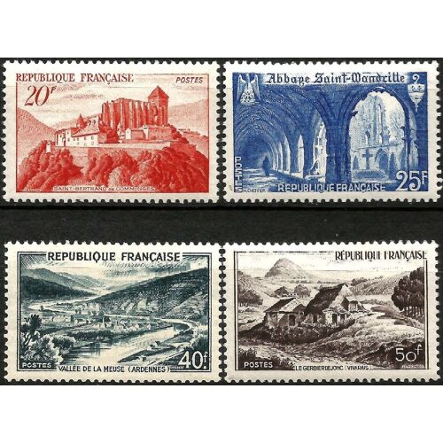 Monuments Et Sites : Saint-Bertrand-De-Comingues, Abbaye De Saint Wandrille, Vallée De La Meuse, Mont Gerbier De Jonc Série Complète Année 1949 N° 841a 842 842a 843 Yvert Et Tellier Luxe