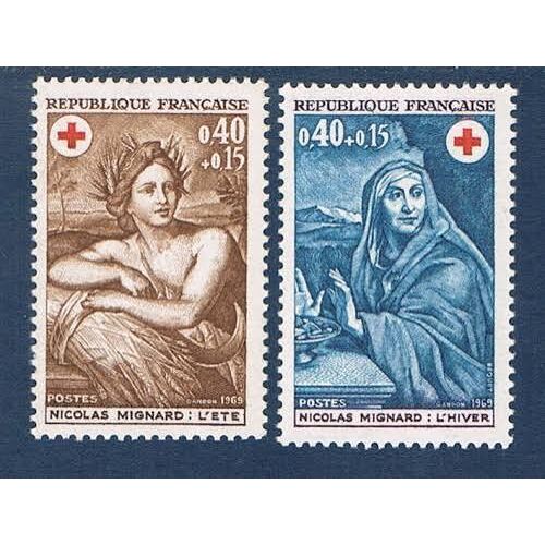 Au Profit De La Croix Rouge : Tableaux De Nicolas Mignard : Saisons : Été Hiver La Paire Année 1969 N° 1619 1620 Yvert Et Tellier Luxe