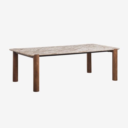 Table à manger rectangulaire 245x110 cm en bois de manguier et marbre Oneca