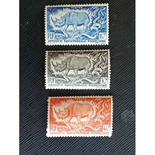 Timbre Afrique Equatoriale Française Yt 208 A 210 Rhinocéros Noir 1947 (010810 )