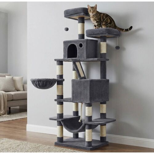 🌟 Neuf Arbre À Chat Xxl 168 Cm Joyfurnos Gris | Griffoir Chat | Hamac | 2 Niches