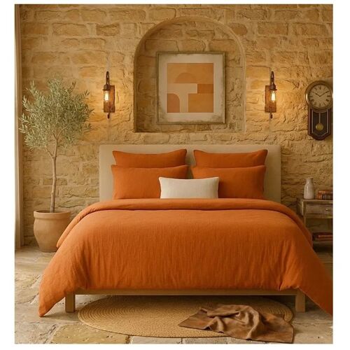 Taie D'oreiller - Eden - 50 X 70 Cm - Double Gaze De Coton Lavé - Toucher Ultra Doux - Safran