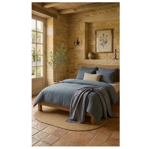 Taie D'oreiller - Eden - 50 X 70 Cm - Double Gaze De Coton Lavé - Bleu Pétrole - Toucher Ultra Doux