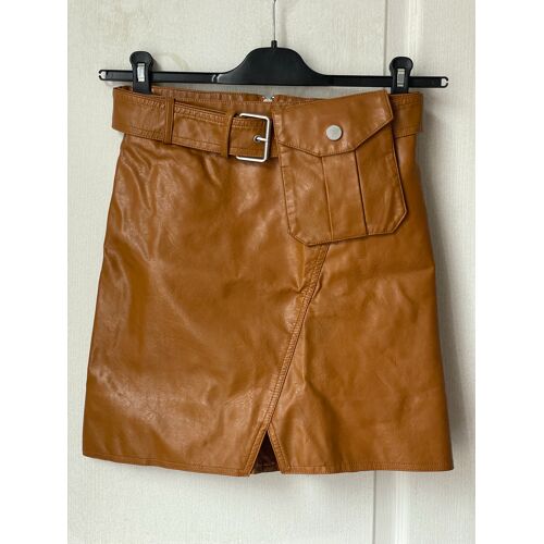 Cmeo Jupe Marron Effet Cuir Avec Poches, Taille S, 60% Polyuréthane, 40% Coton, Très Bon État