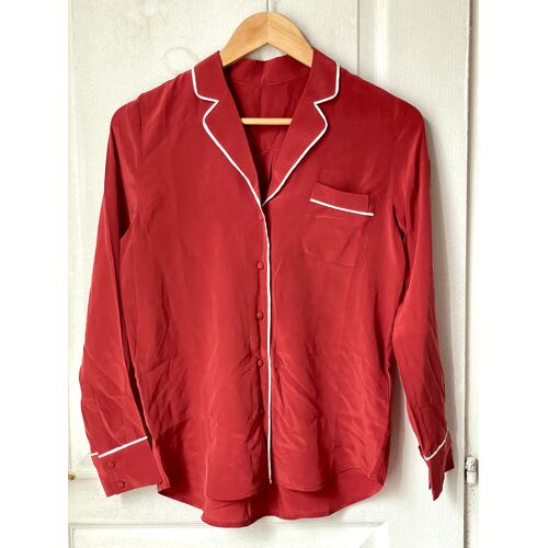 Erike Chemise De Pyjama Satinée En Soie Rouge, Taille 36, 100% Soie, Neuve