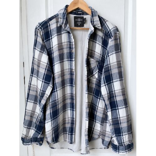 H&M Regular Chemise Oversize En Flanelle À Carreaux Bleu Et Blanc, Taille L (180-108), 100% Coton, Très Bon État