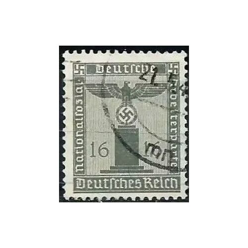 Allemagne, 3ème Reich 1938, Beau Timbre De Service Yvert 112, Grand Aigle Et Croix Gammée Sur Socle, 16pf. Gris, Filigrane Croix Gammées, Oblitéré, Tbe, Cote 8.50 Euros.