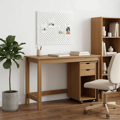 vidaXL Ensemble bureau et armoire 2 pc Brun Miel Bois de pin massif
