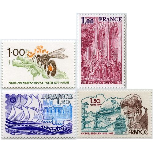 France 1979, Très Beaux Timbres Neufs** Luxe Yvert 2034 Victor Segalen, 2039 L'abeille, 2048 Congrès Philatélique À Nantes, 2049 Palais Royal. -