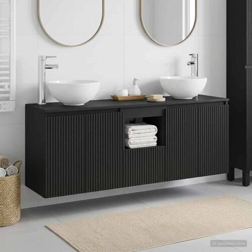 vidaXL Ensemble d'armoire de salle de bain 3 pc Noir 49,5 x 35 x 63 cm
