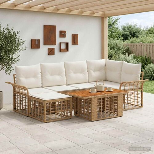 Vidaxl Ensemble De Canapé De Jardin 7 Pc Blanc Naturel Et Crème