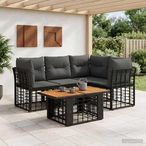 Vidaxl Ensemble De Canapé De Jardin 5 Pc Noir Et Gris Foncé Polyrotin
