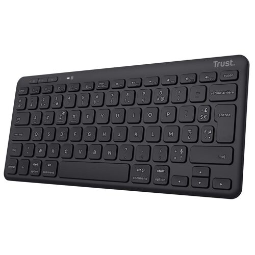 Trust Lyra Clavier Bluetooth multi-appareils AZERTY, 85 % de plastiques recyclés, batterie rechargeable, clavier compact - Noir
