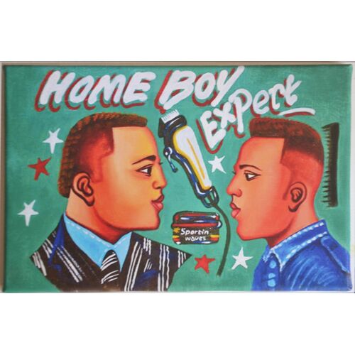 Peinture . REPRODUCTION SUR TOILE. ENSeigne coiffeur. Afrique.