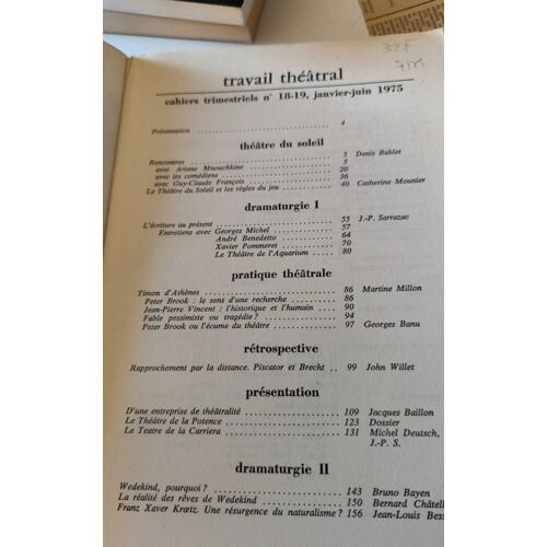 Travail Théâtral, Numéro 18-19,Janvier-Juin 1975 Table Des Matières En Photo