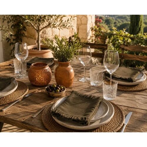 2 Serviettes De Table Ethnique Kaki