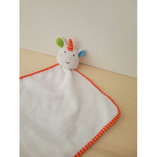 Doudou licorne blanche orange