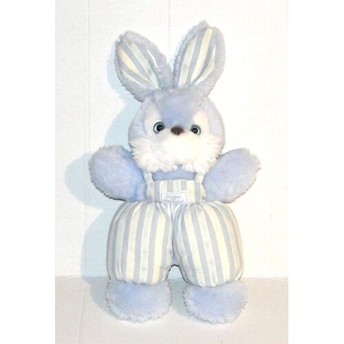doudou lapin bleu blanc tartine et chocolat peluche vintage