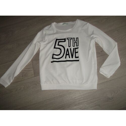 Sweat Shirt Gemo Léger, Fluide, Blanc Et Inscription "5 Th Ave" En Noir M Tbe