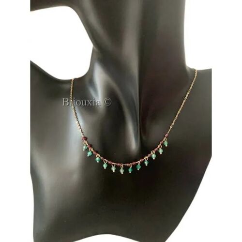 Collier - Bijouxia - Calcédoine & Grenat - Plaqué Or 18 Carats - Longueur 45 Cm - Mixte