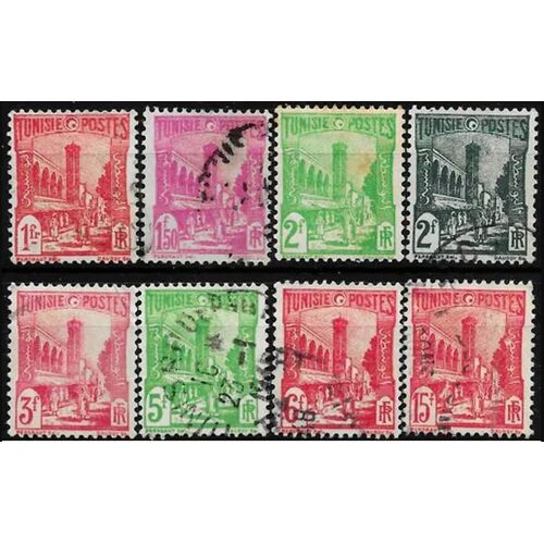 Tunisie, Protectorat Français 1926 / 1949, Beaux Timbres Yvert 212 280 281 281a 285 288b 190a Et 293a, Mosquée Halfaouine À Tunis, Oblitérés, Tbe.