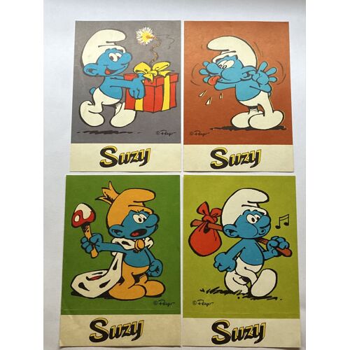 Lot De 4 Autocollants De Collection : Schtroumpfs, Années 1980.