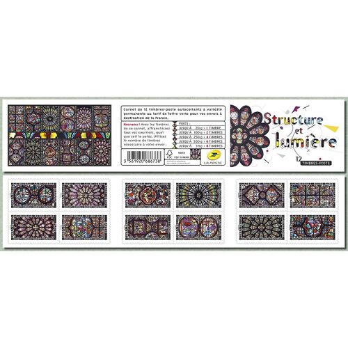 France 2016, Très Belle Bande Carnet Neuve** Luxe Yvert 1348, 12 Timbres Validité Permanente "Structure Et Lumière", Vitraux De Cathédrales, Pour Collection Ou Affranchissement.