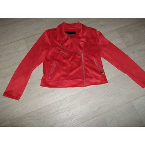Blouson Vero Moda Style Perfecto Rouge Vermillon Fausse Peau Xl Neuf
