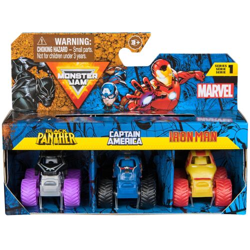Monster Jam - 3 Minis Véhicules Marvel 1:87 - 3 Véhicules Authentiques Monster Trucks Officiels À Collectionner Echelle 1:87 - Jouet Enfant 3 Ans et + - Modèle Aléatoire