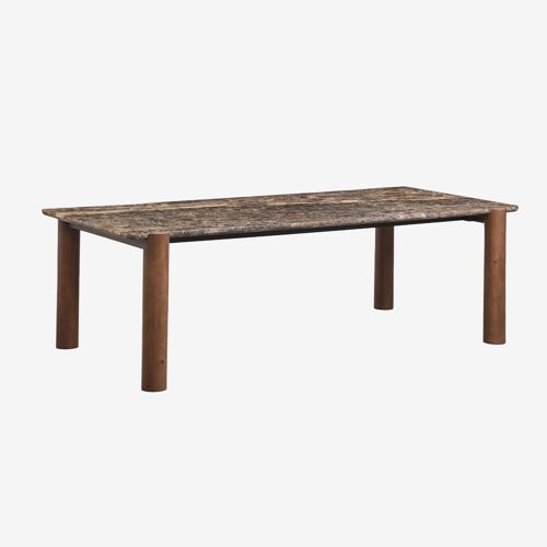 Table à manger rectangulaire 245x110 cm en bois de manguier et marbre Oneca