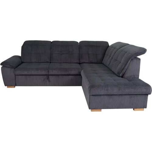 Canapé d¿angle convertible velours côtelé anthracite avec rangement 261 x 212 x 104 cm