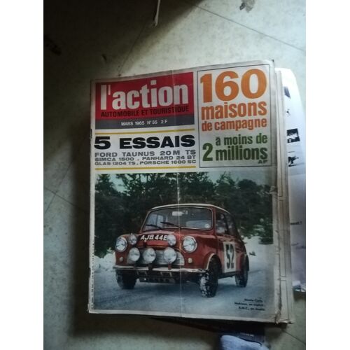 Action Automobile 55 De 1965 Monte Carlo,Ford Taunus 20m Ts,Simca 1500 Gl,Porsche 1600 Sc,Glas 1204 Ts,Panhard 24 Bt,Berliet,