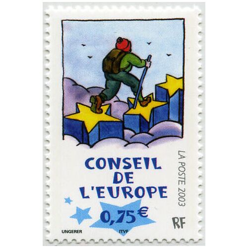 France 2003, Très Beau Timbre De Service Neuf** Luxe Du Conseil De L'europe, Yvert 127, Le Marcheur Sur Les Étoiles. -