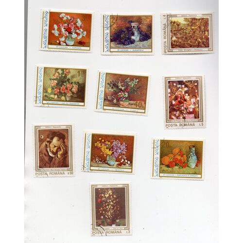 Roumanie- Lot De 10 Timbres Oblitérés- Tableaux