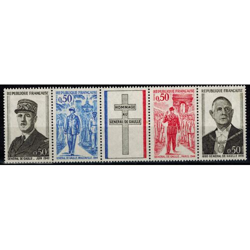 Anniversaire De La Mort Du Général De Gaulle ; Portraits Bande 1698a Année 1970 N° 1695 1696 1697 1698 Vignette Centrale Yvert Et Tellier Luxe