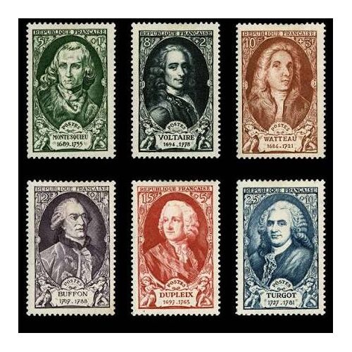 Célébrités : Montesquieu, Voltaire, Watteau, Comte De Buffon, Marquis Dupleix, Baron De L'Aulne Série Complète Année 1949 N° 853 854 855 856 857 858 Yvert Et Tellier Luxe