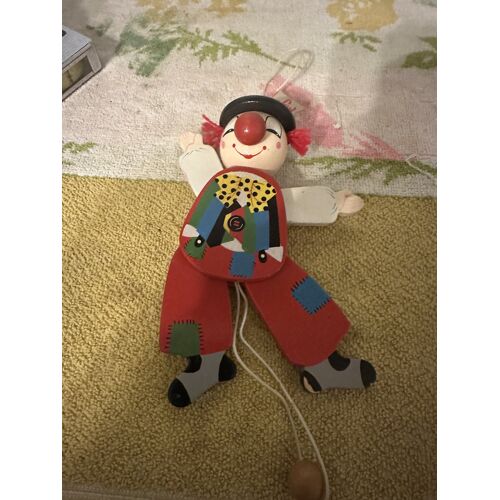 clown pantin articule bois vintage