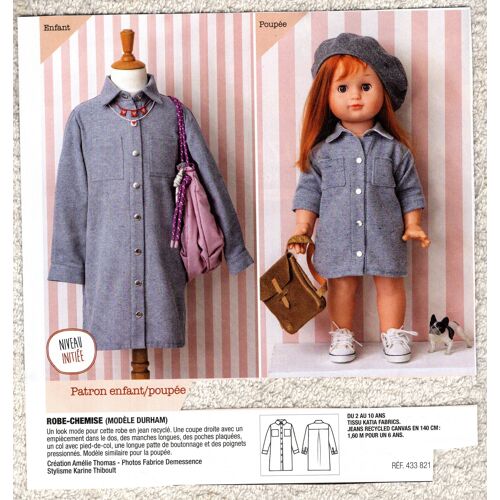 Patron Couture Modes Et Travaux 433821 : Robe-Chemise Pour Enfant Et Poupée, Pour 2 À 10 Ans