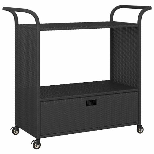 Vidaxl Chariot De Bar Avec Tiroir Noir 100x45x97 Cm Résine Tressée