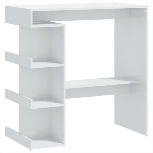 vidaXL Table de bar étagère de rangement Blanc brillant 100x50x101,5cm