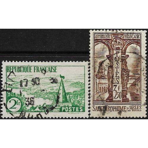 France 1935, Beaux Timbres Yvert 301 Rivière Bretonne Et 302 Cloitre De Saint Trophime À Arles.