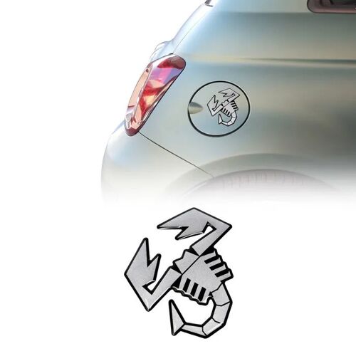 Autocollant 3d Officiel Abarth Pour Tappo Serbatoio Fiat 500 Abarth, Scorpione, Dimensions 120 Mm, Argent Satinato