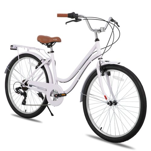 Vélo De Ville Hiland 26 Pouces Pour Adultes, Cadre Step-Through Avec Porte-Bagages, 7 Vitesses Homme Et Femme, Vélo Hollandais Citybike, Violet