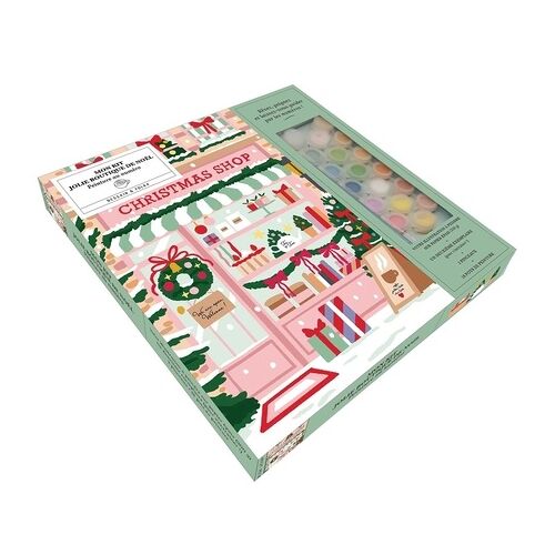 Mon Kit Jolie Boutique De Noël - Peinture Au Numéro - Coffret Avec Votre Illustration À Peindre, Un Deuxième Exemplaire (Pour S'entraîner !), 2 Pinceaux Et 18 Pots De Peinture