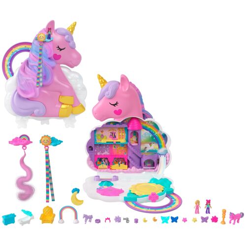 Polly Pocket - Salon de Coiffure Licorne Arc-en-ciel - Coffret Mini Figurines - 4 ans et +